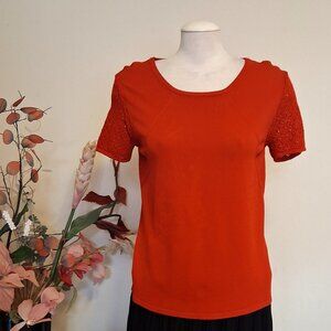 NWT Red Short Cochet Sleeve Scoop Neck Tunic Undershirt Stretch Cardigan Top 10